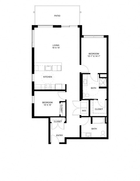 Floor plan for 2 beds, 2 baths, 1222 sqft